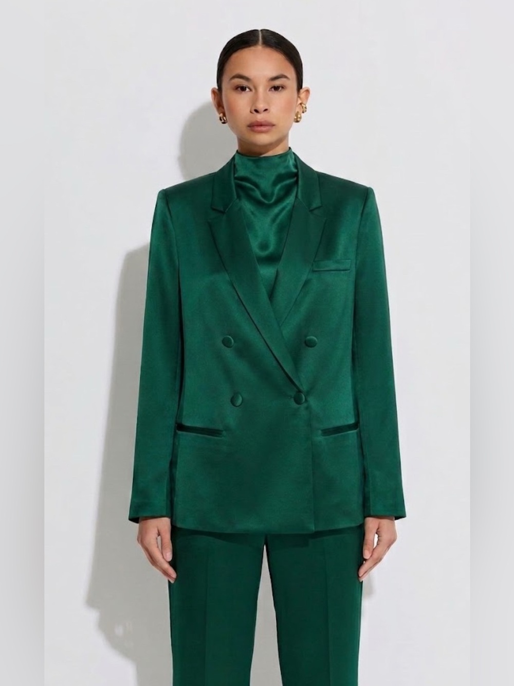 LAPOINTE Satin Double Breasted Blazer in Forest Green size 4